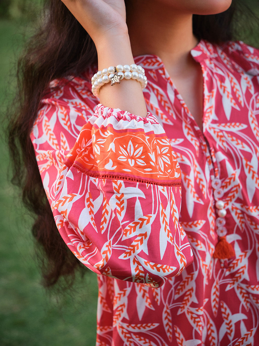 1Pc Printed Pret Kurti Lawn Red & Orange - OGKT-2304004