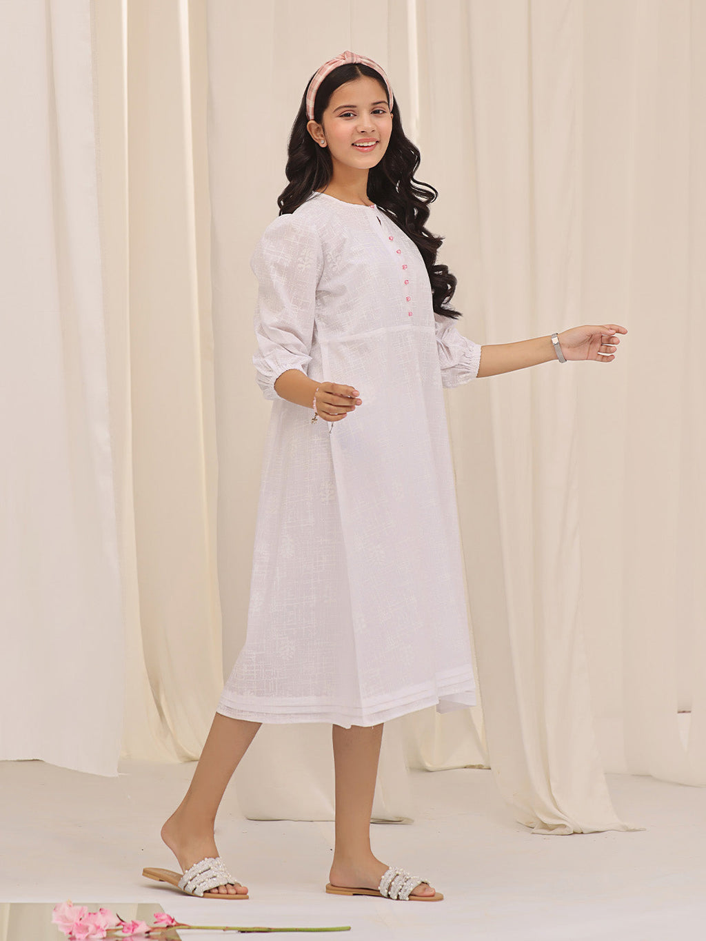 1Pc Printed Pret Kurti Cotton White - OGKT-2310005