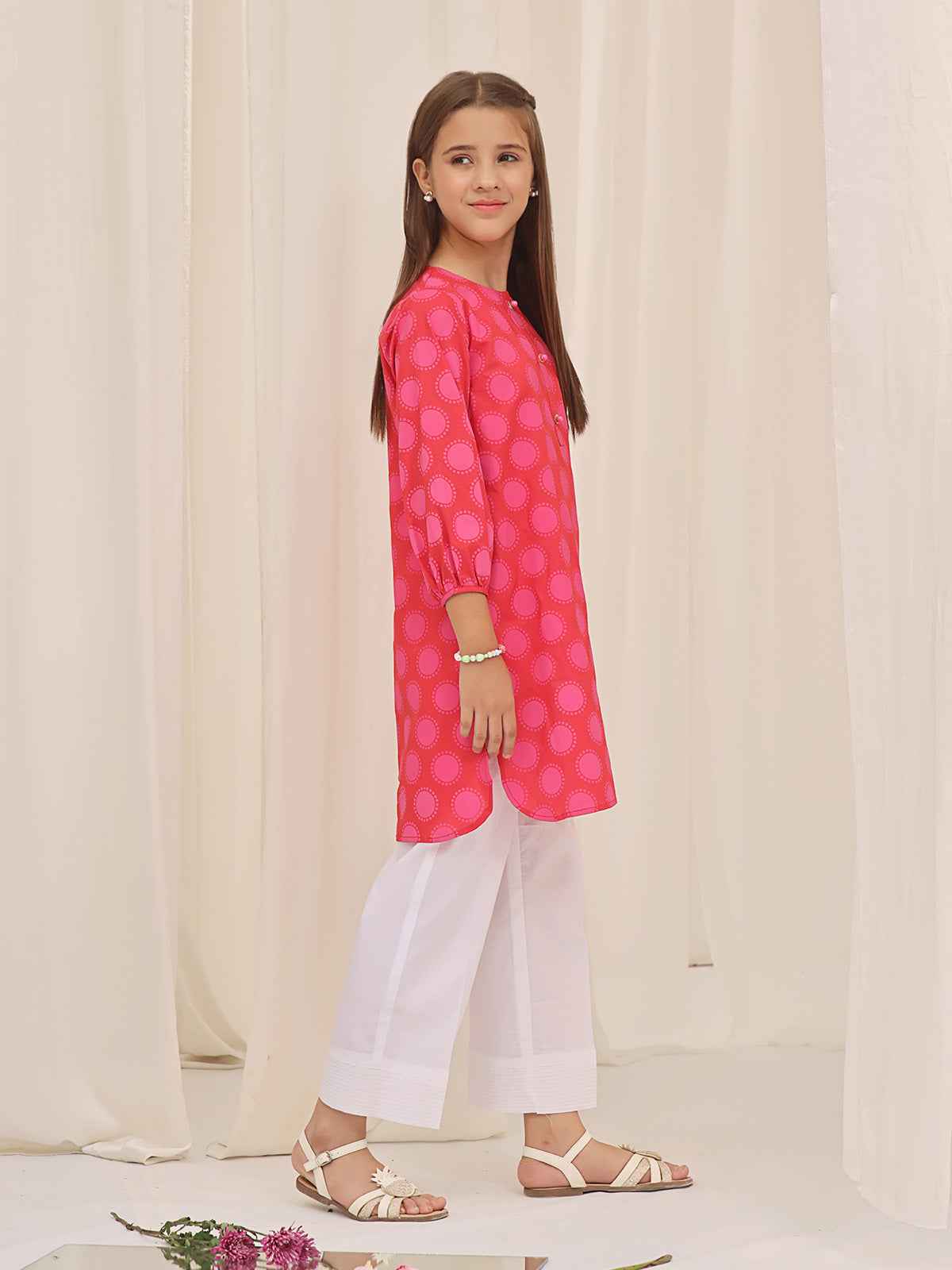 1Pc Printed Pret Kurti Cotton Dark Orange - OGKT-2310006