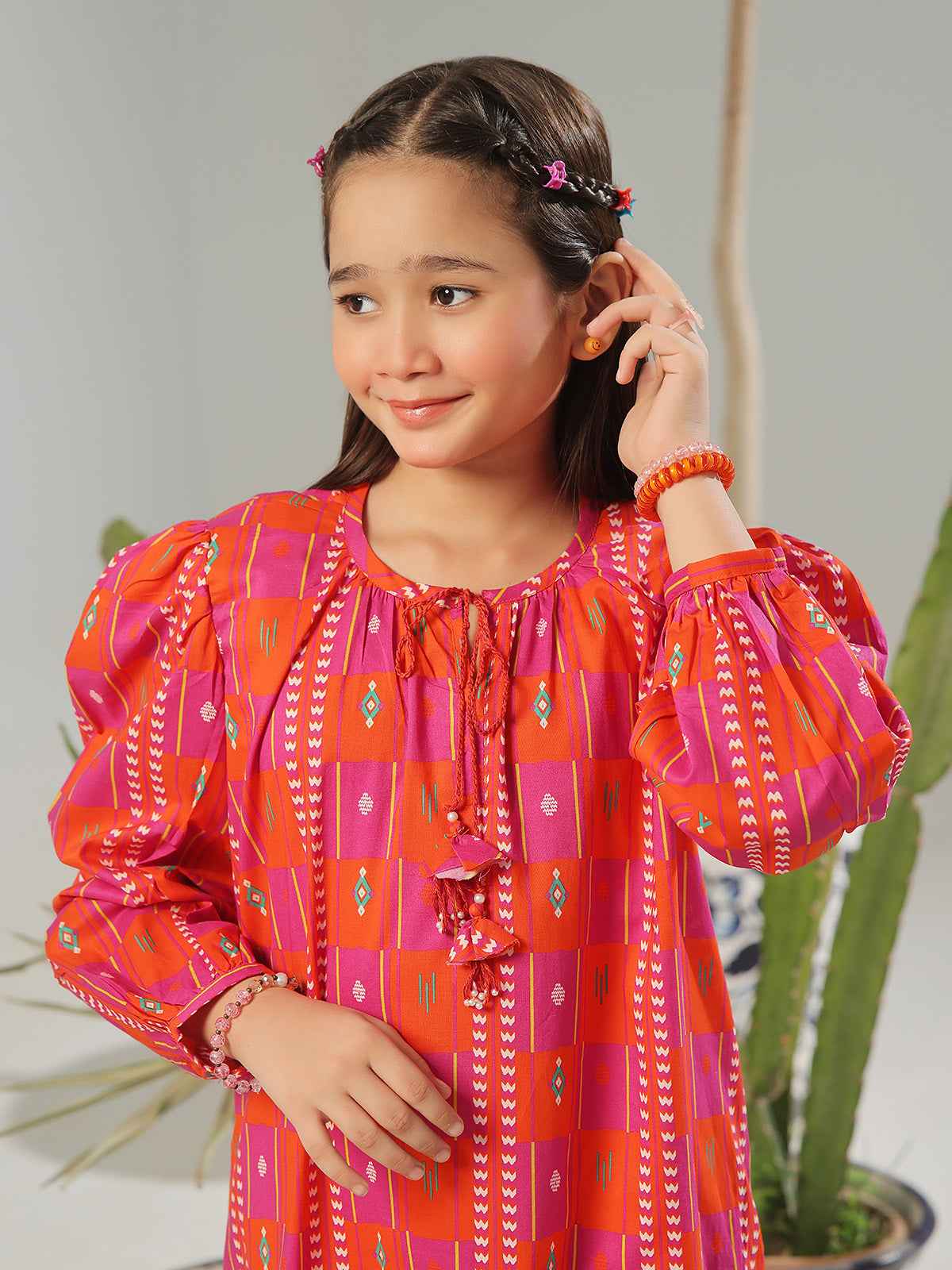 1Pc Printed Pret Kurti Lawn Orange - OGKT-2403003