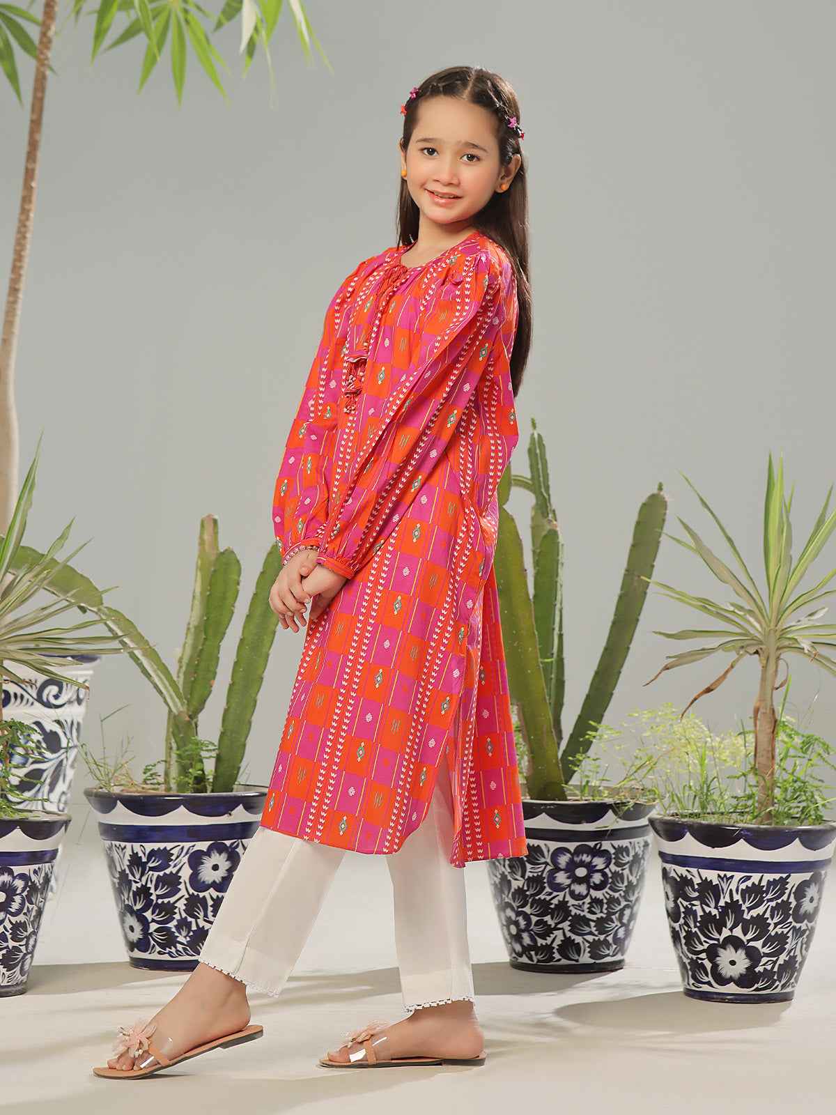 1Pc Printed Pret Kurti Lawn Orange - OGKT-2403003