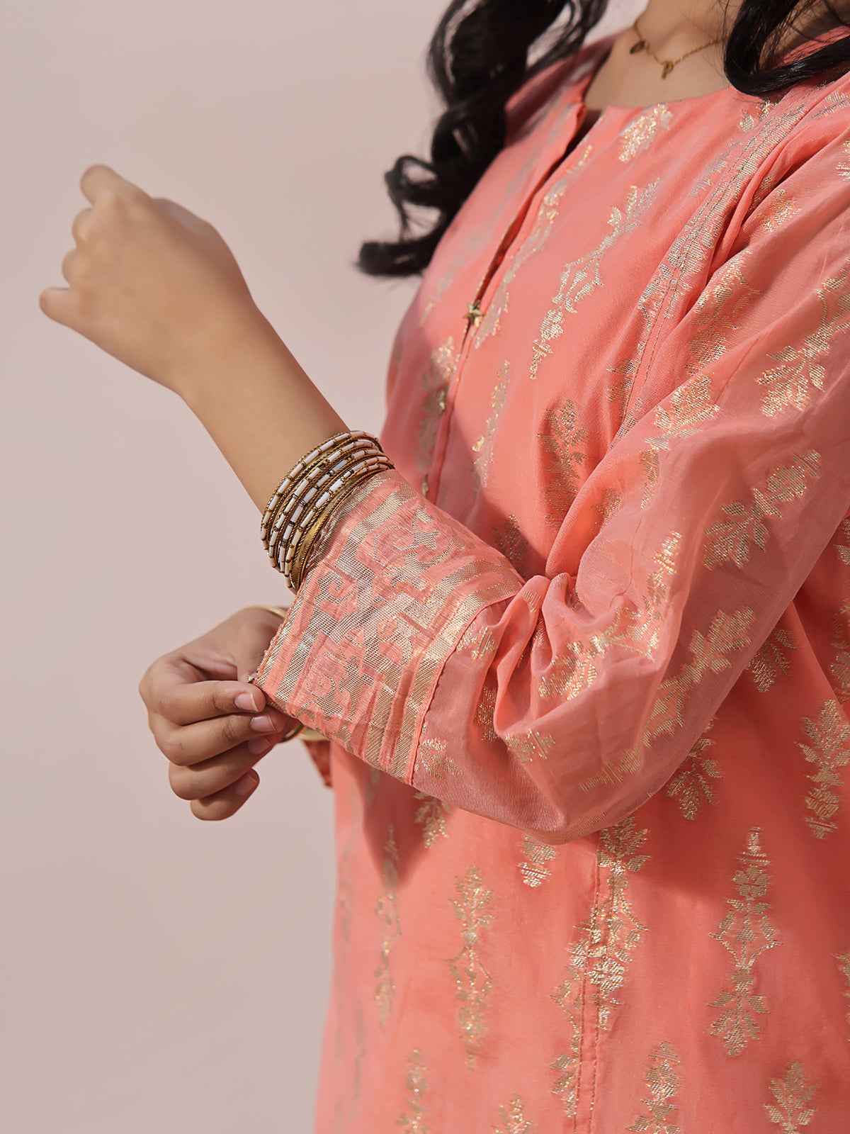 1Pc Printed Pret Kurti Jacquard Orange - OGKTG-2303025-1