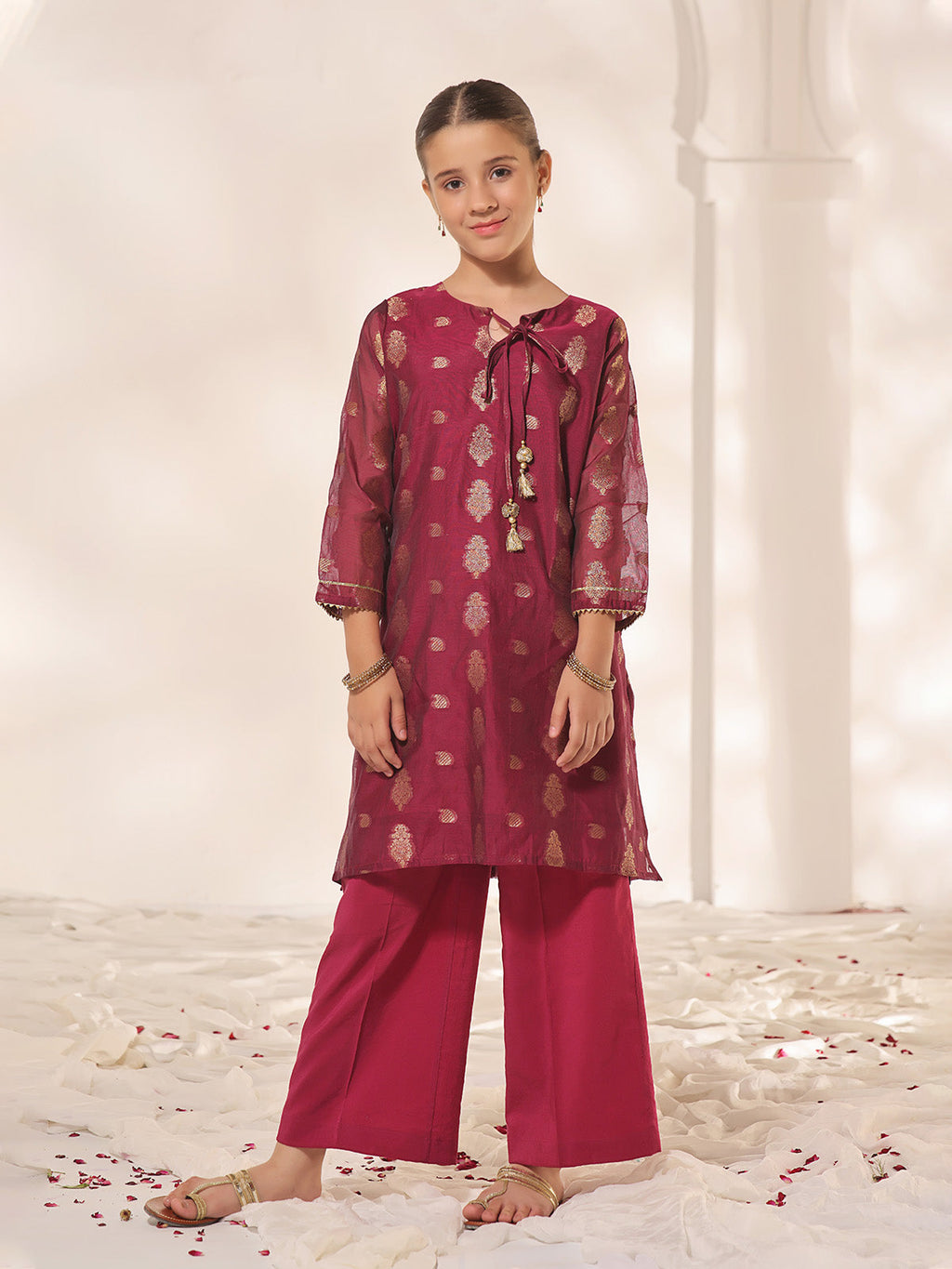 1Pc Printed Pret Kurti Jacquard Magenta - OGKTG-23060