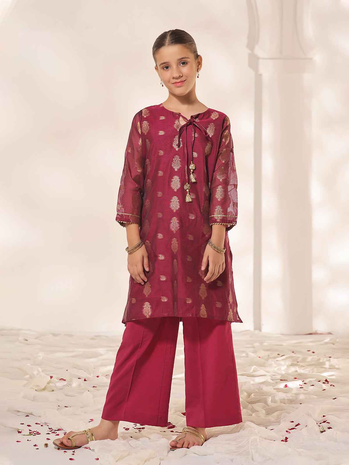 1Pc Printed Pret Kurti Jacquard Magenta - OGKTG-23060