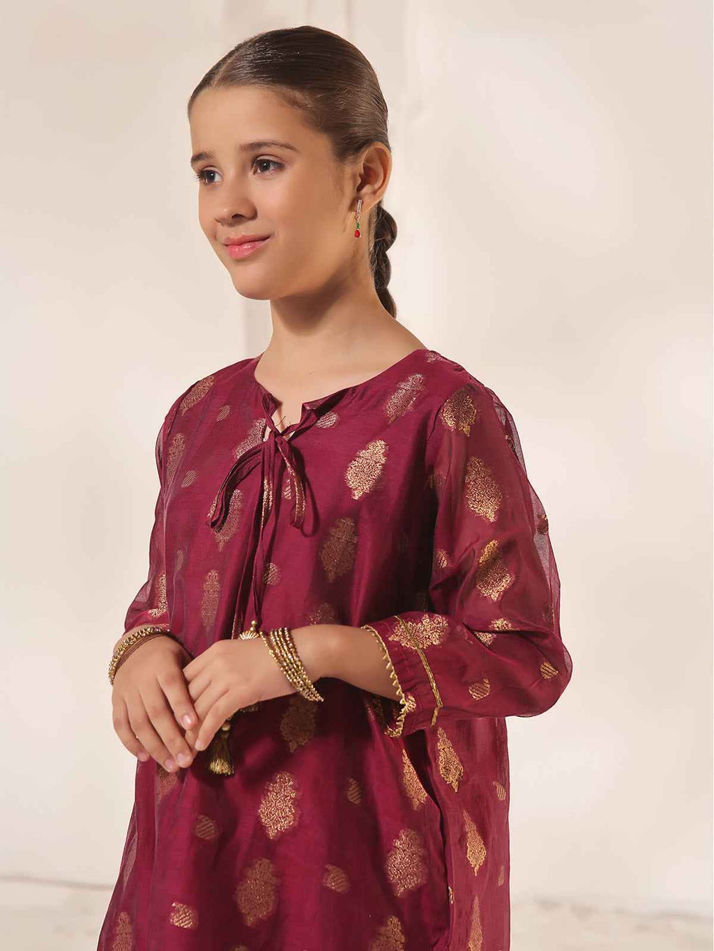 1Pc Printed Pret Kurti Jacquard Magenta - OGKTG-23060