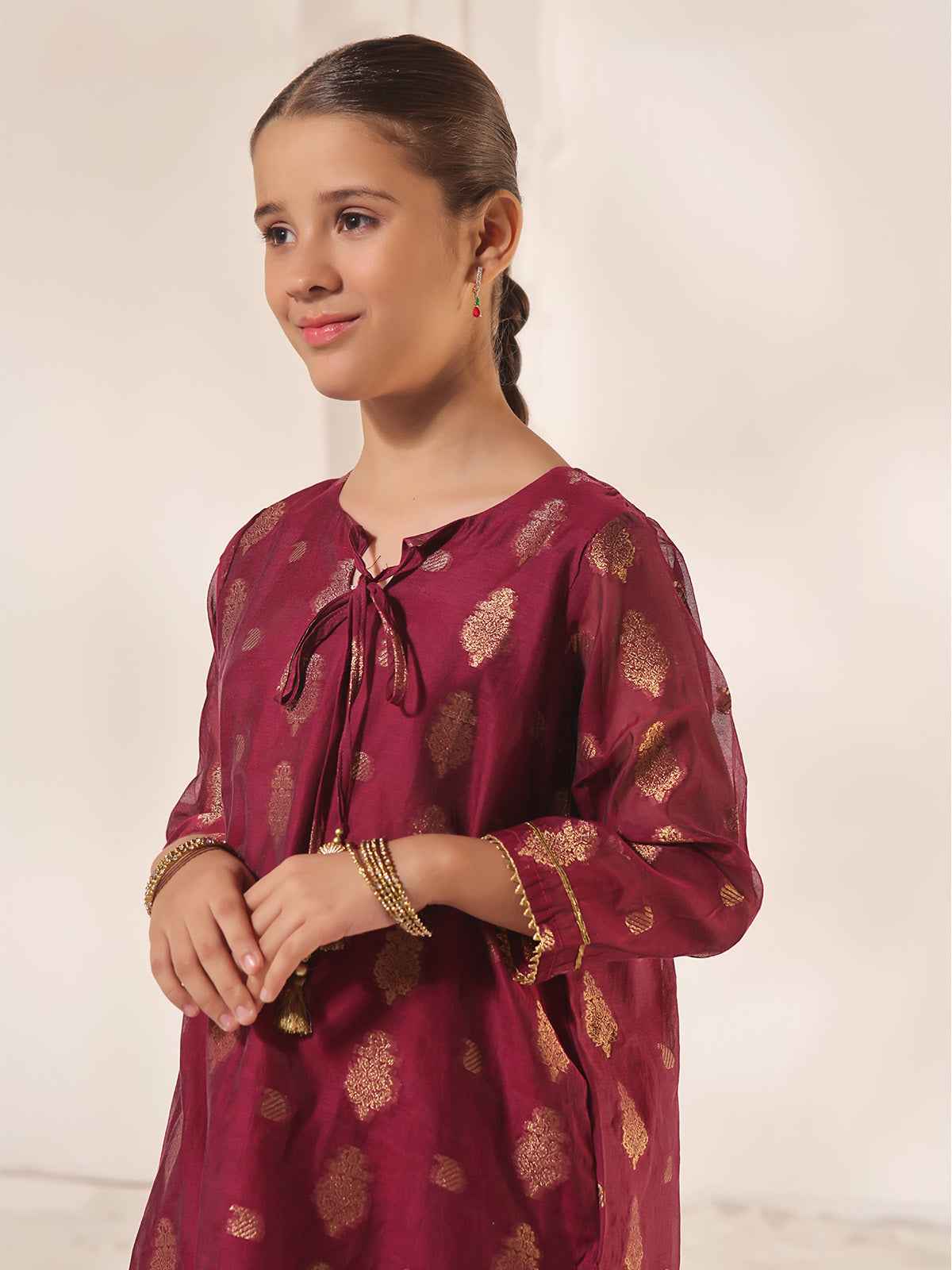 1Pc Printed Pret Kurti Jacquard Magenta - OGKTG-23060