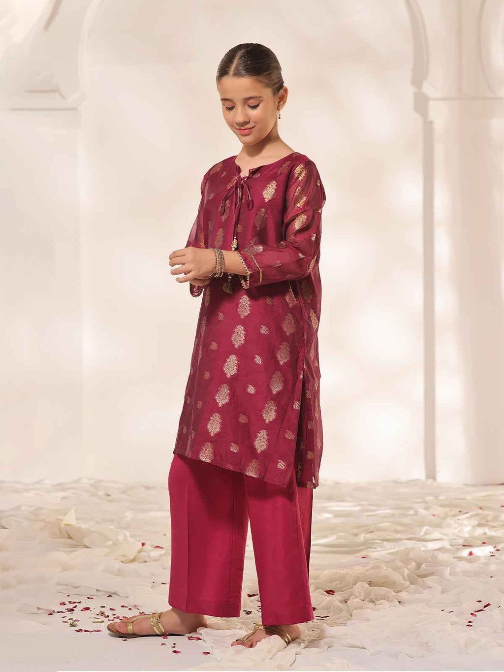 1Pc Printed Pret Kurti Jacquard Magenta - OGKTG-23060