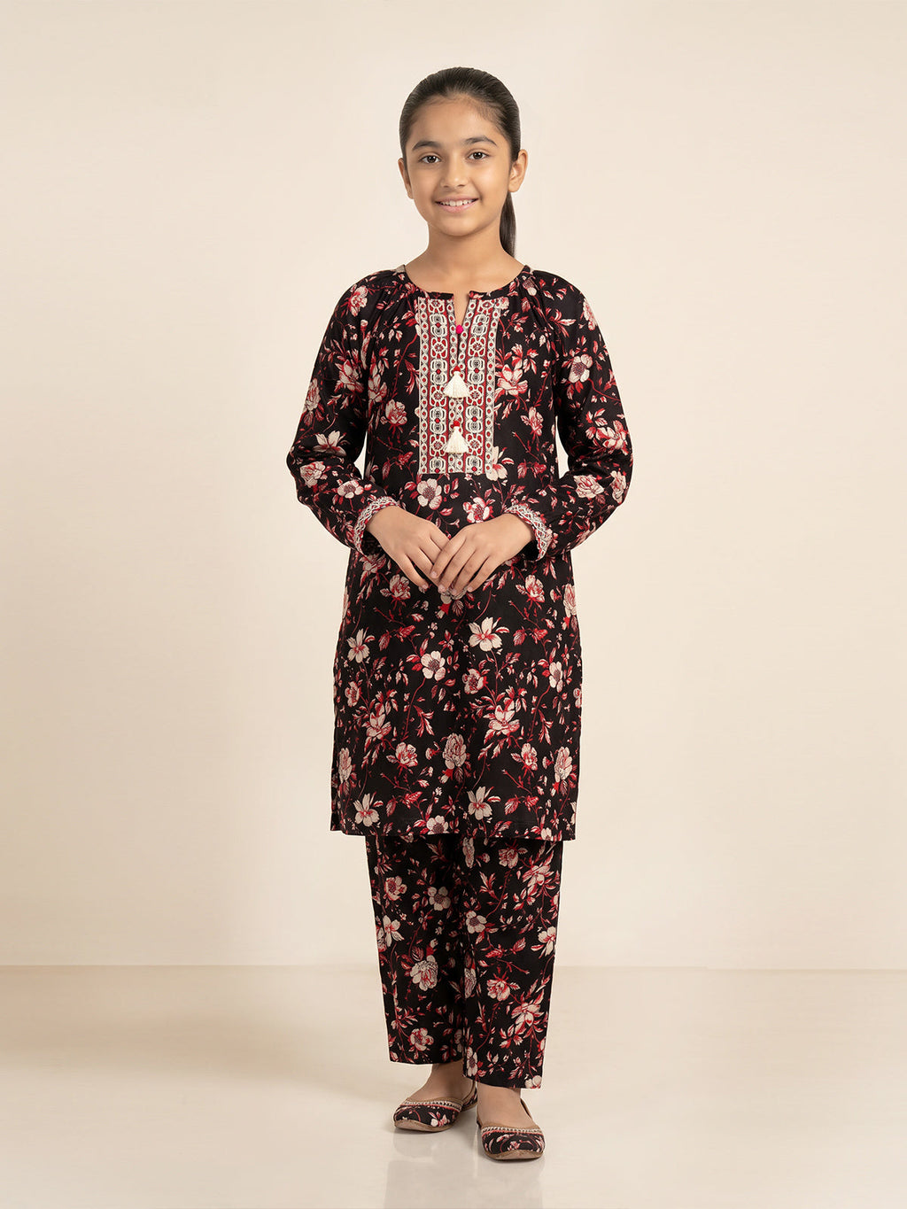 2Pc Printed Pret Shirt & Trouser Lawn Red & Black - OG2P-2506015-1