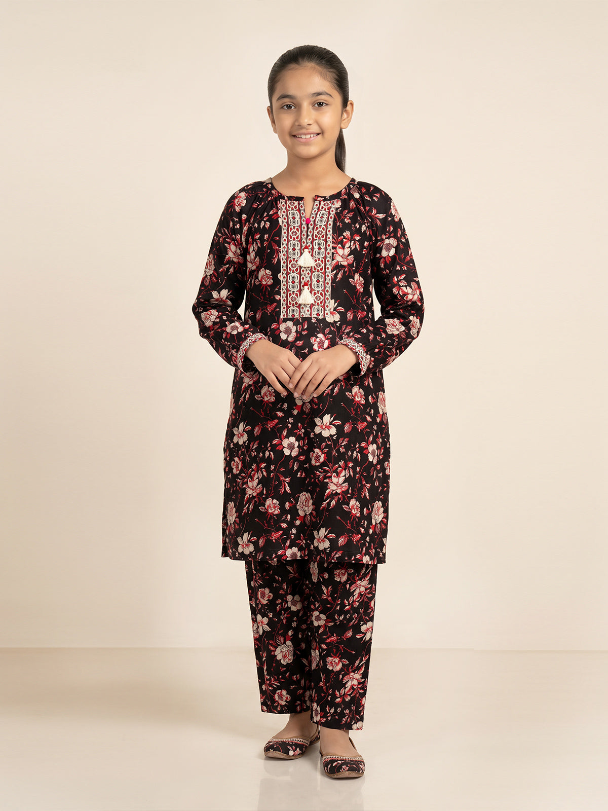 2Pc Printed Pret Shirt & Trouser Lawn Red & Black - OG2P-2506015-1