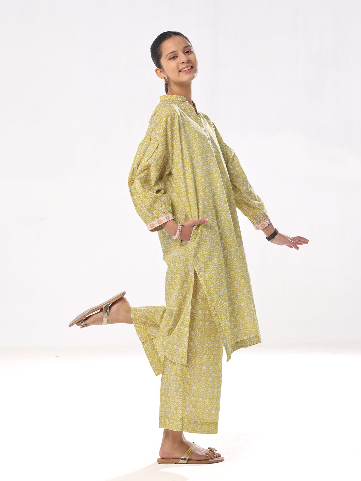 2Pc Printed Pret Shirt Trouser Cambric Mehandi - OG2P-2410027-1