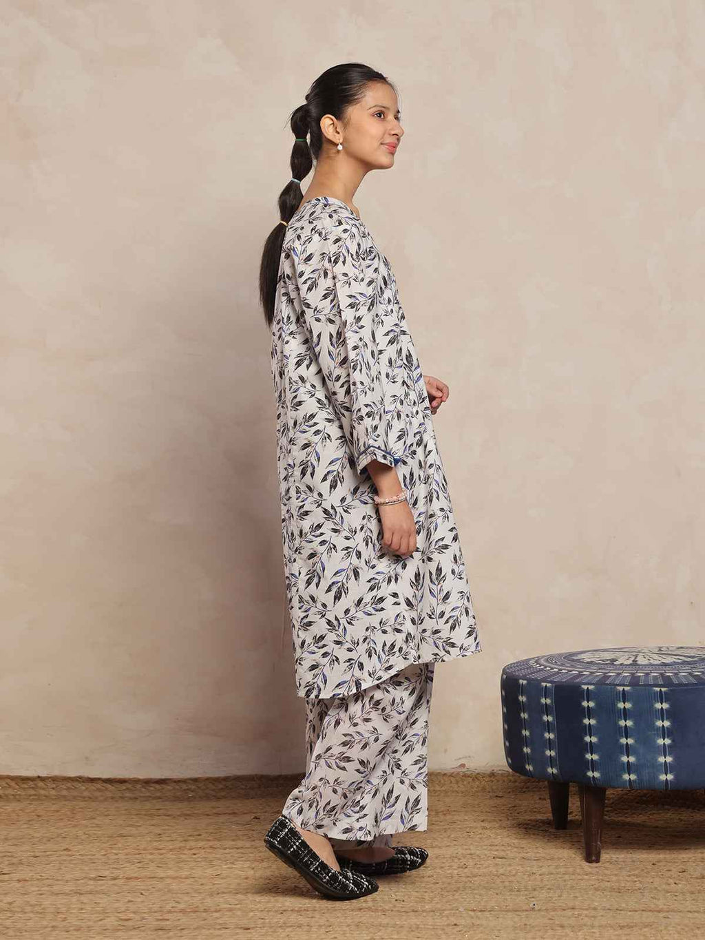 2Pc Printed Pret Shirt Trouser Lawn White & Black - OG2P-2412052