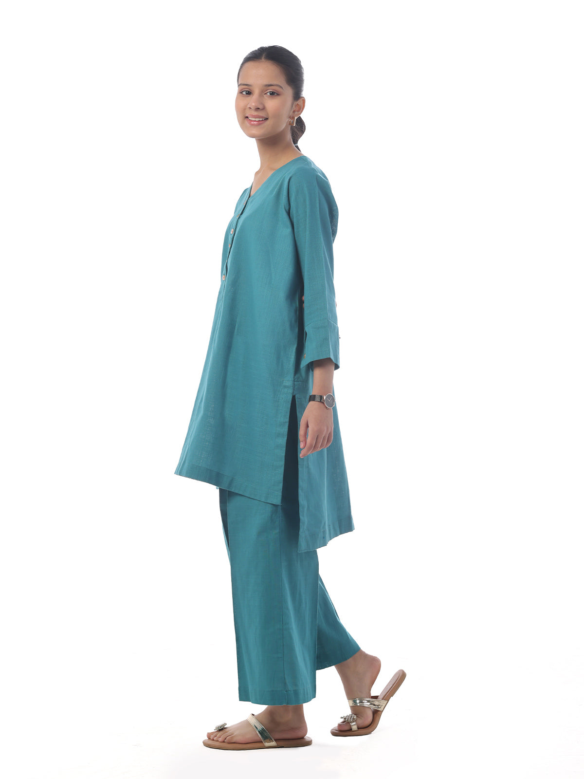 2Pc Dyed Pret Shirt Trouser Khaddar Ferozi - OG2P-2408009