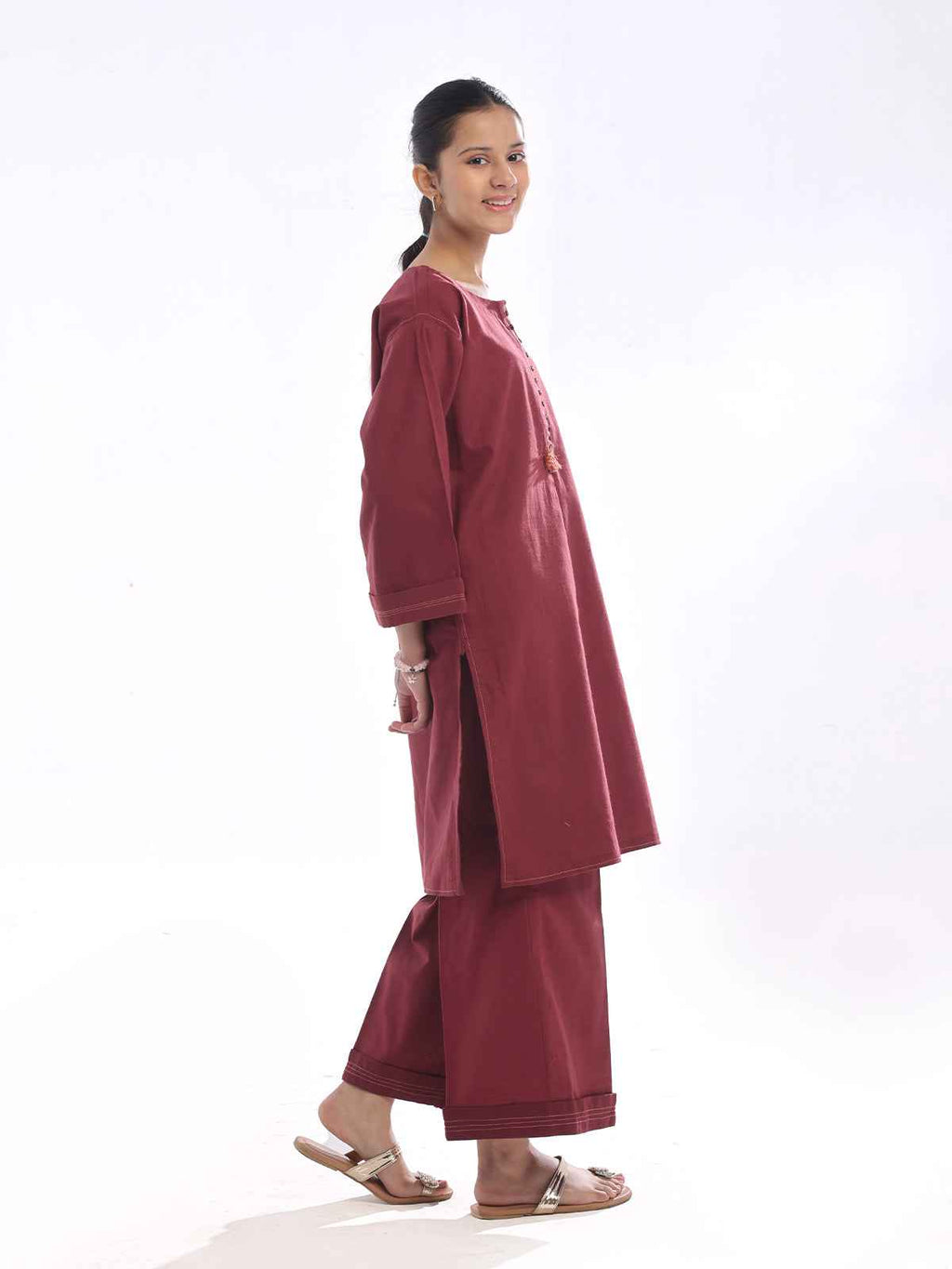 2Pc Dyed Pret Shirt Trouser Khaddar Maroon - OG2P-2408011
