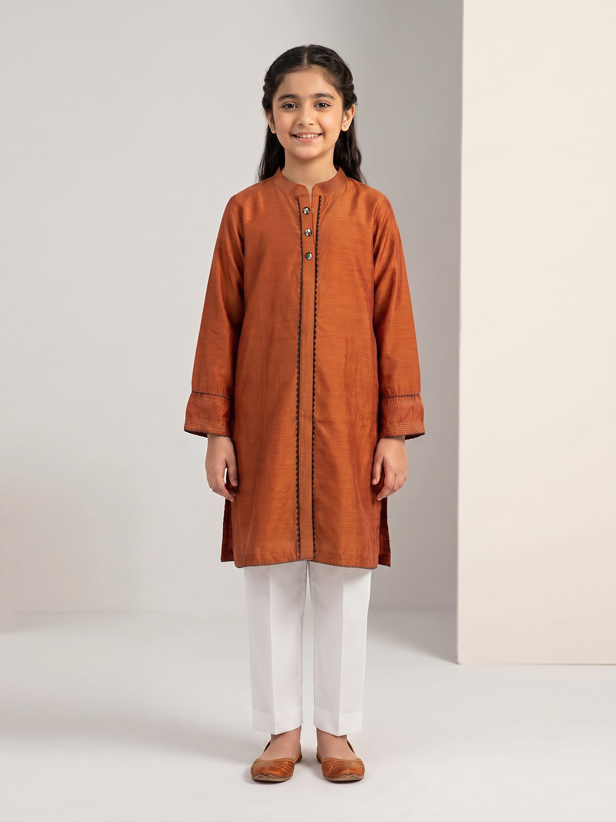 1Pc Dyed Pret Kurti Cotton Silk Rust - OGKTG-25078