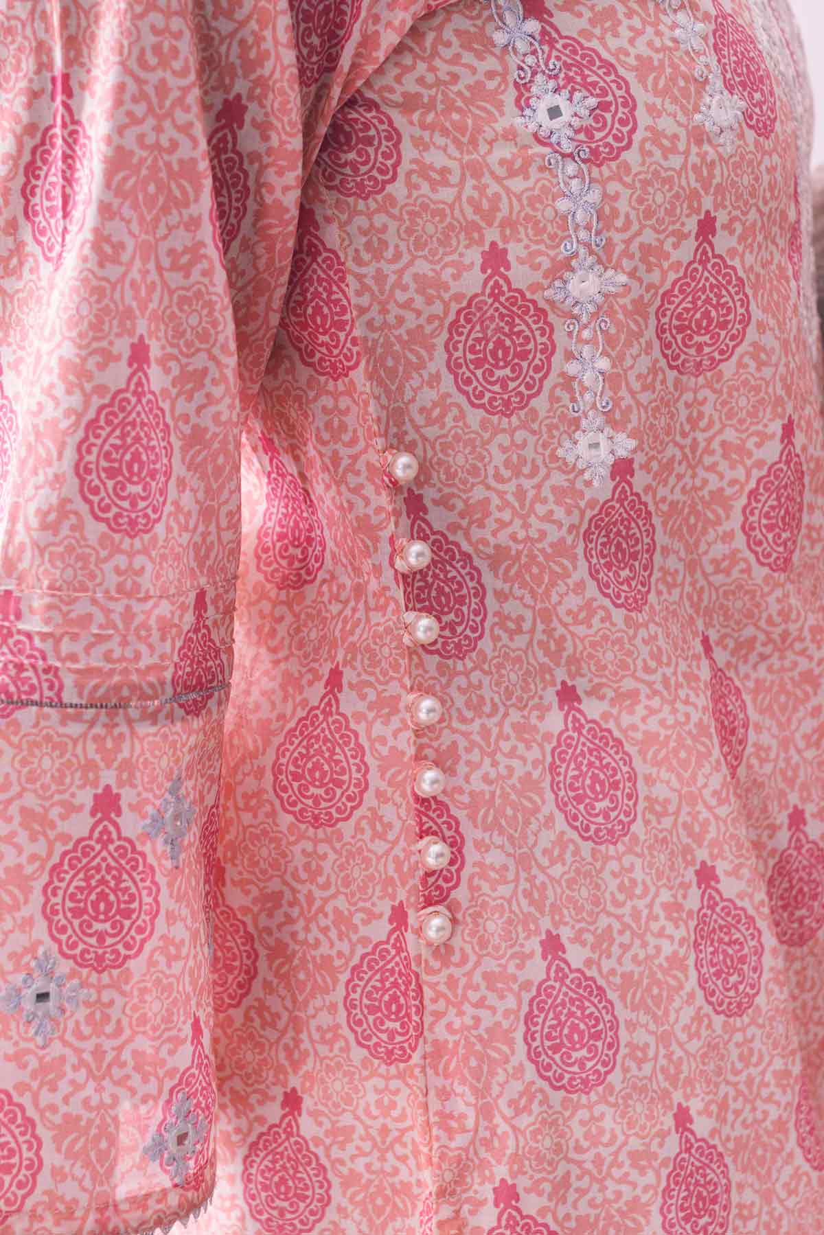 3Pc Embroidered Unstitched Lawn Peach - OLEC3P-6033-A