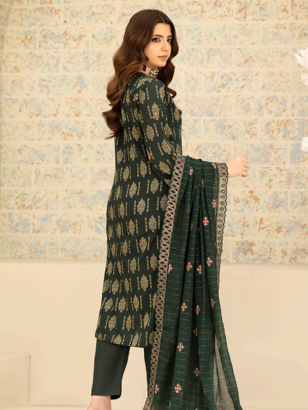 Wijdan Zarqash Gold Emerald Grace Embroidered Lawn Suit