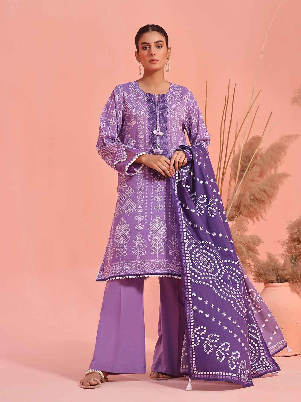 2Pc Embroidered Pret Shirt Dupatta Lawn Purple - OWE2P-2401029