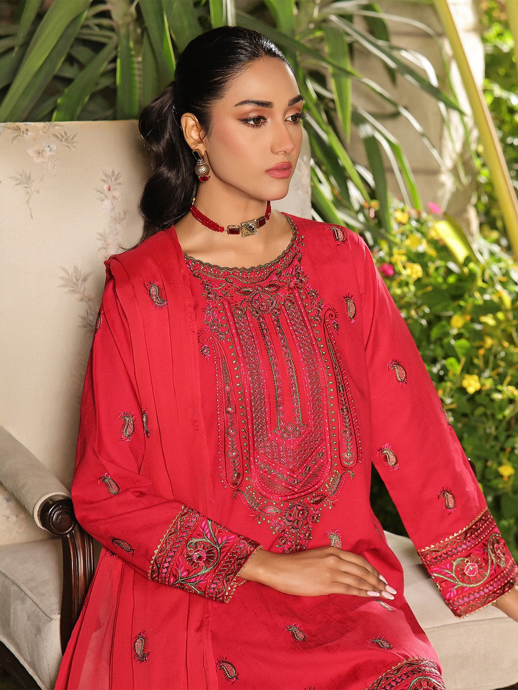 2Pc Embroidered Pret Shirt Dupatta Jacquard Atishi - OWE2P-2401049
