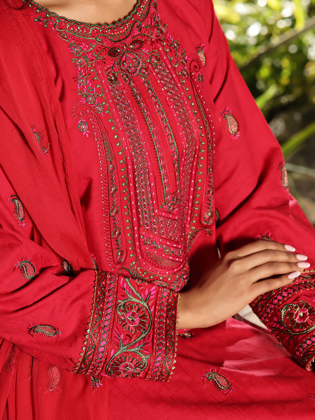 2Pc Embroidered Pret Shirt Dupatta Jacquard Atishi - OWE2P-2401049