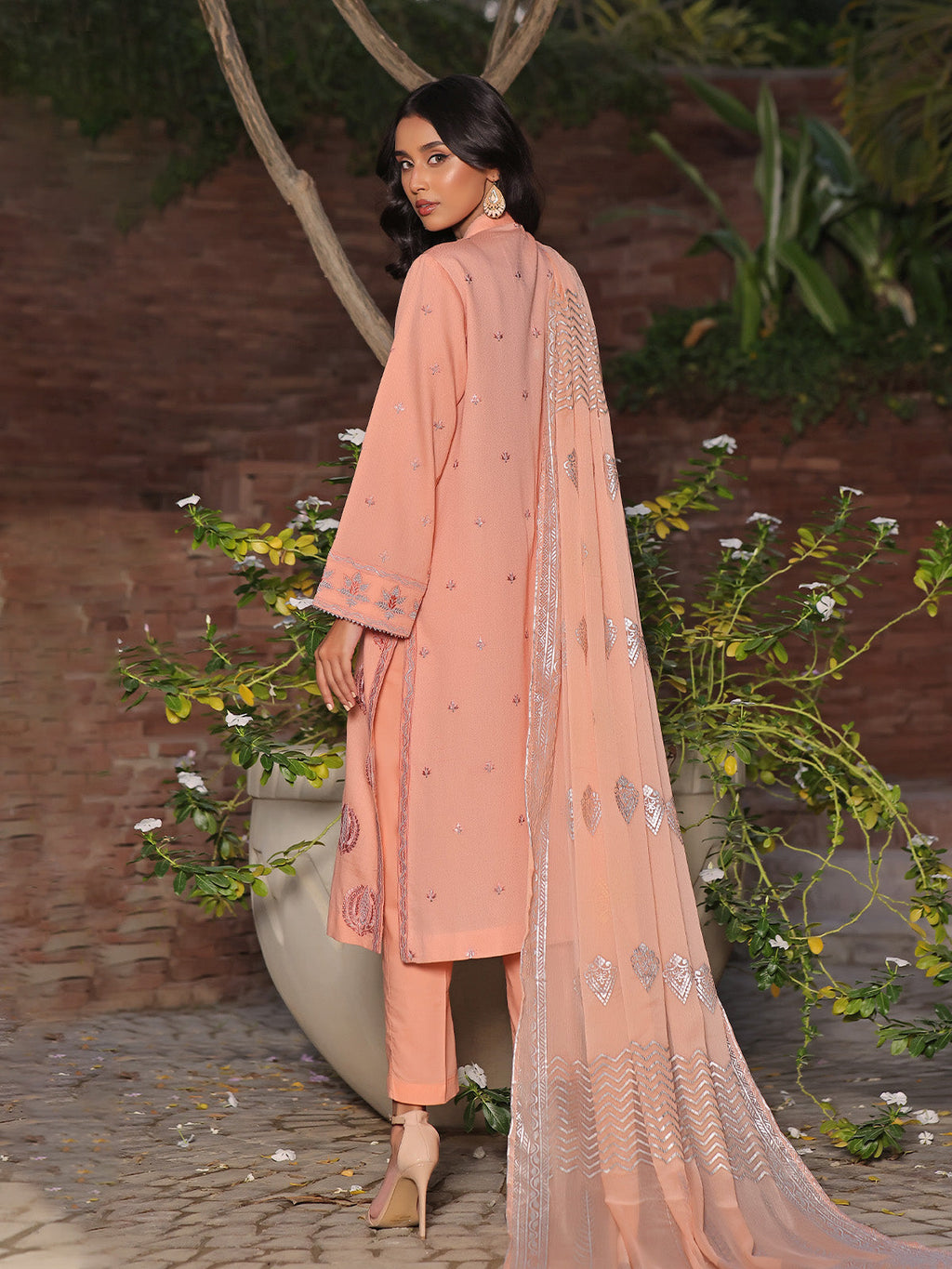 2Pc Embroidered Pret Shirt Dupatta Dobby Peach - OWE2P-2401050