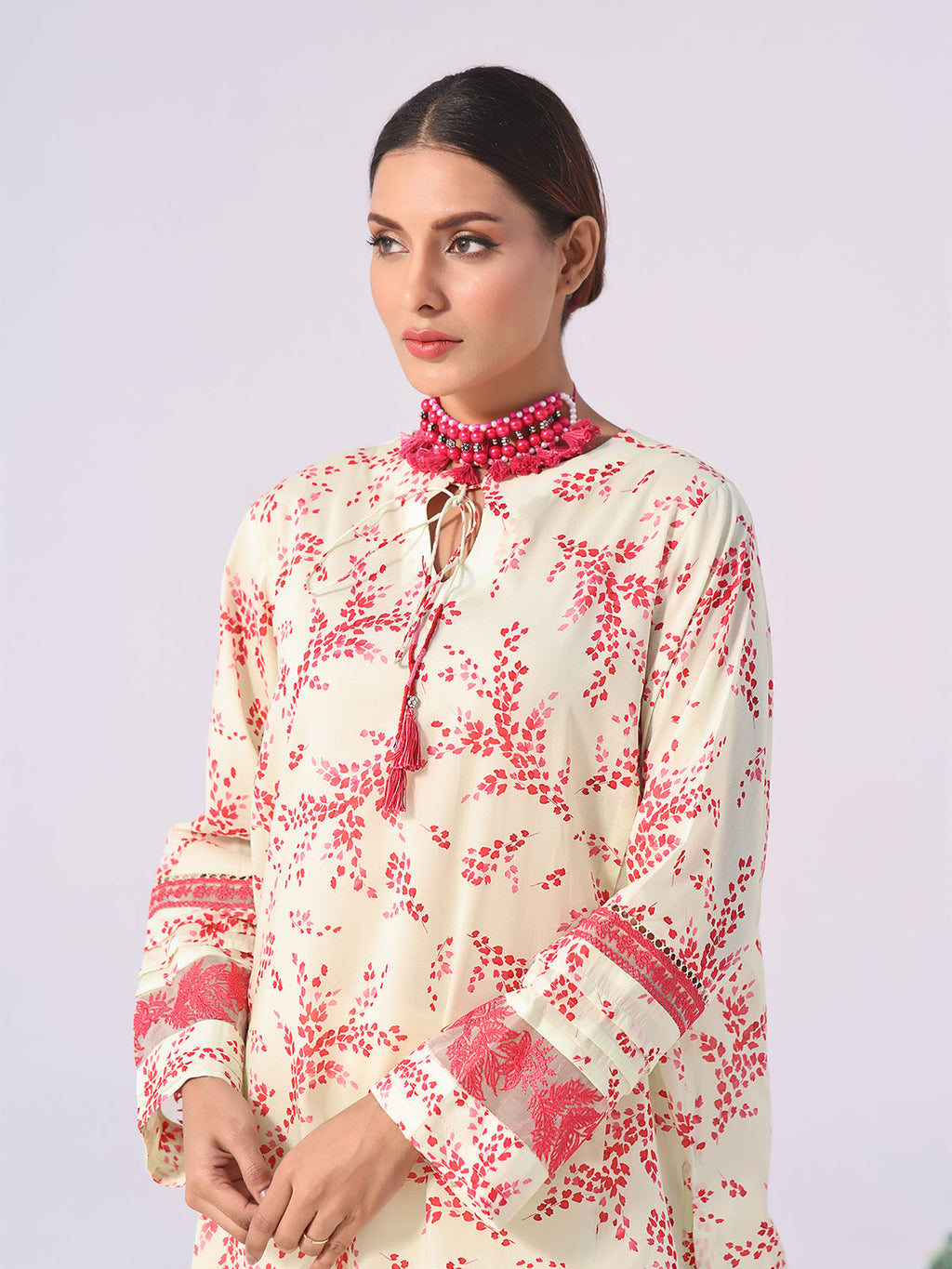 1Pc Embroidered Pret Kurti Lawn Yellow & Red - OWEKT-2401014