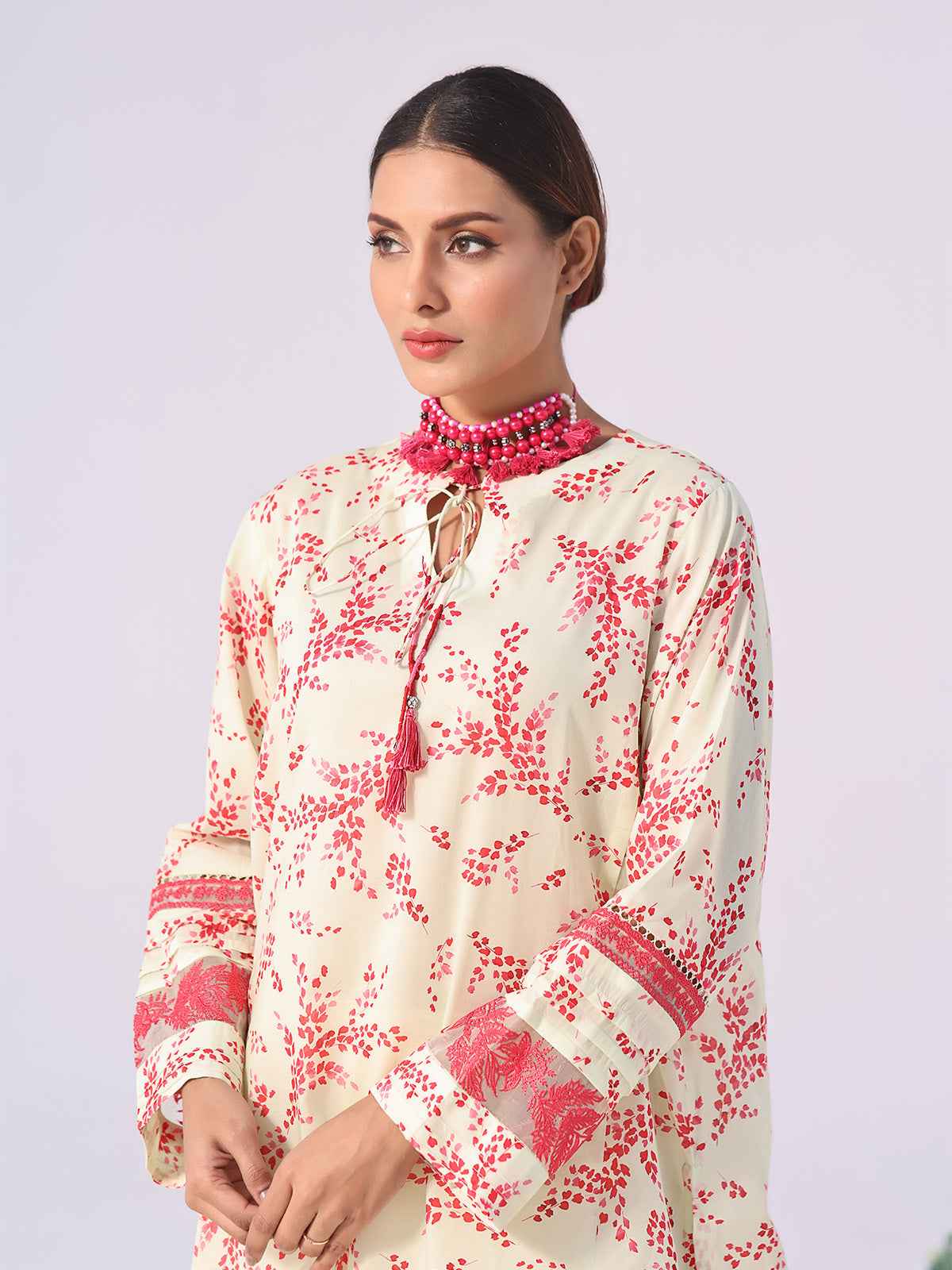 1Pc Embroidered Pret Kurti Lawn Yellow & Red - OWEKT-2401014