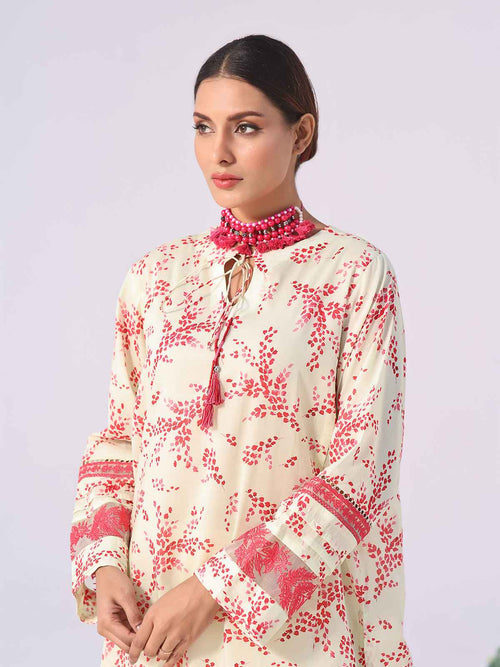 1Pc Embroidered Pret Kurti Lawn Yellow & Red - OWEKT-2401014