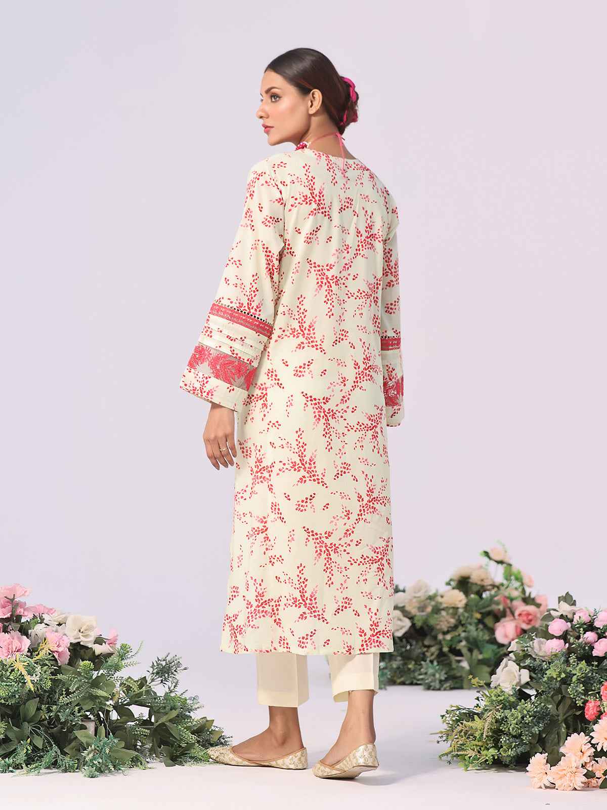 1Pc Embroidered Pret Kurti Lawn Yellow & Red - OWEKT-2401014