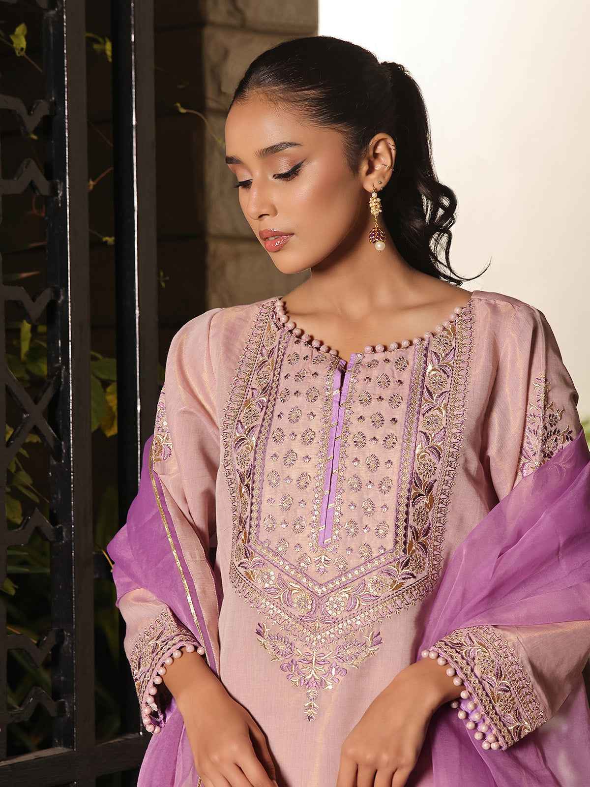 3Pc Embroidered Suit Pret Masoori Light Purple - OWE3P-2311003