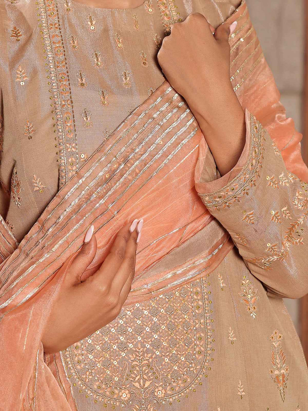 3Pc Embroidered Suit Pret Masoori Beige - OWE3P-2311006