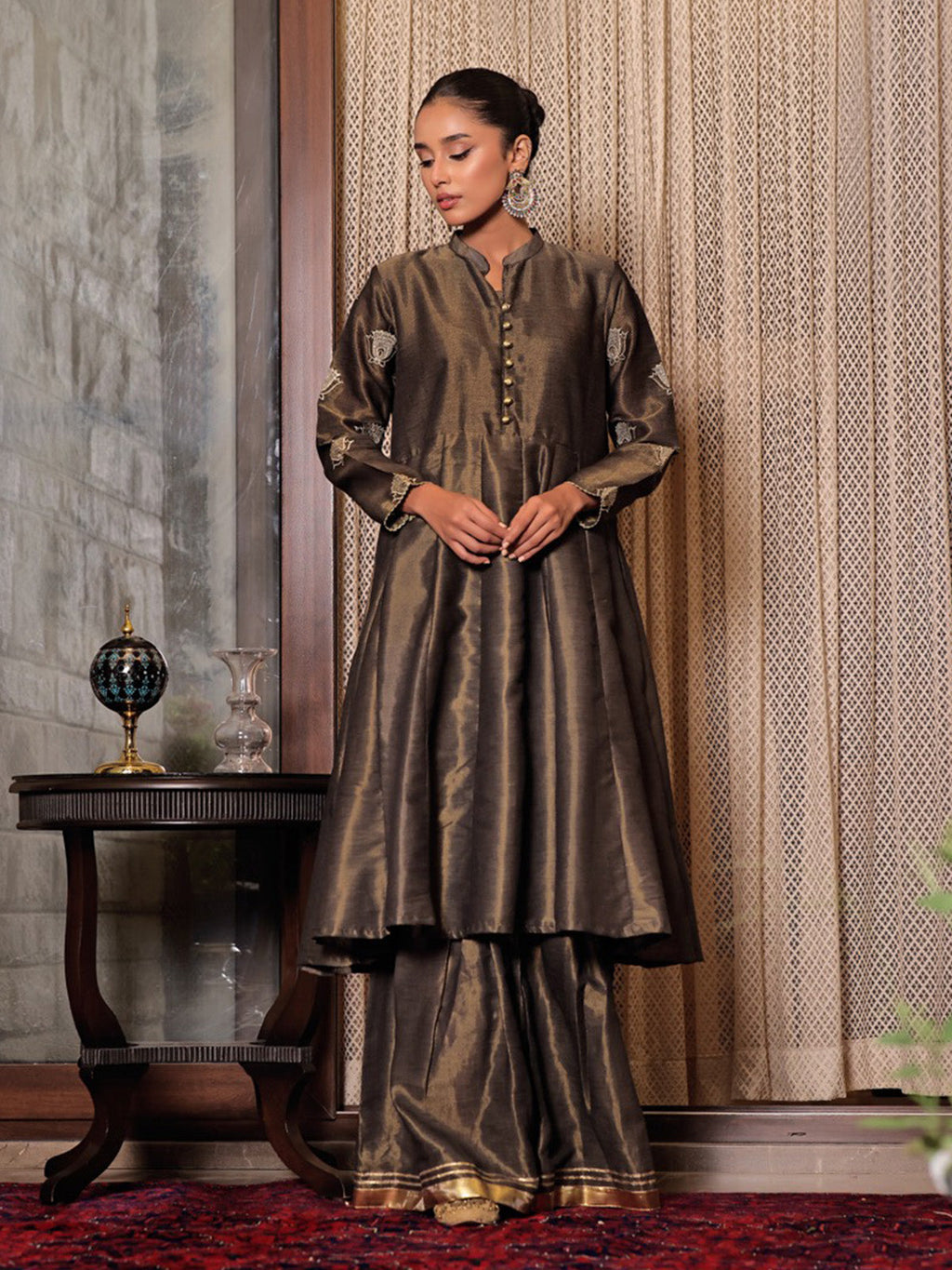 1Pc Embroidered Pret Kurti Masoori Dark Grey - OWEKT-2311001