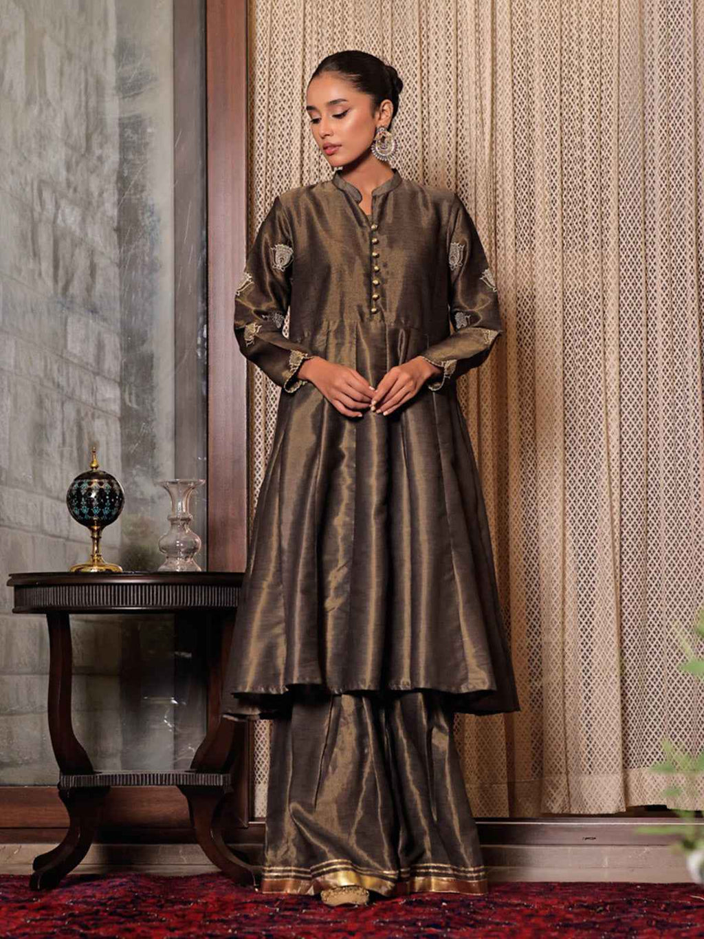 1Pc Embroidered Pret Kurti Masoori Dark Grey - OWEKT-2311001