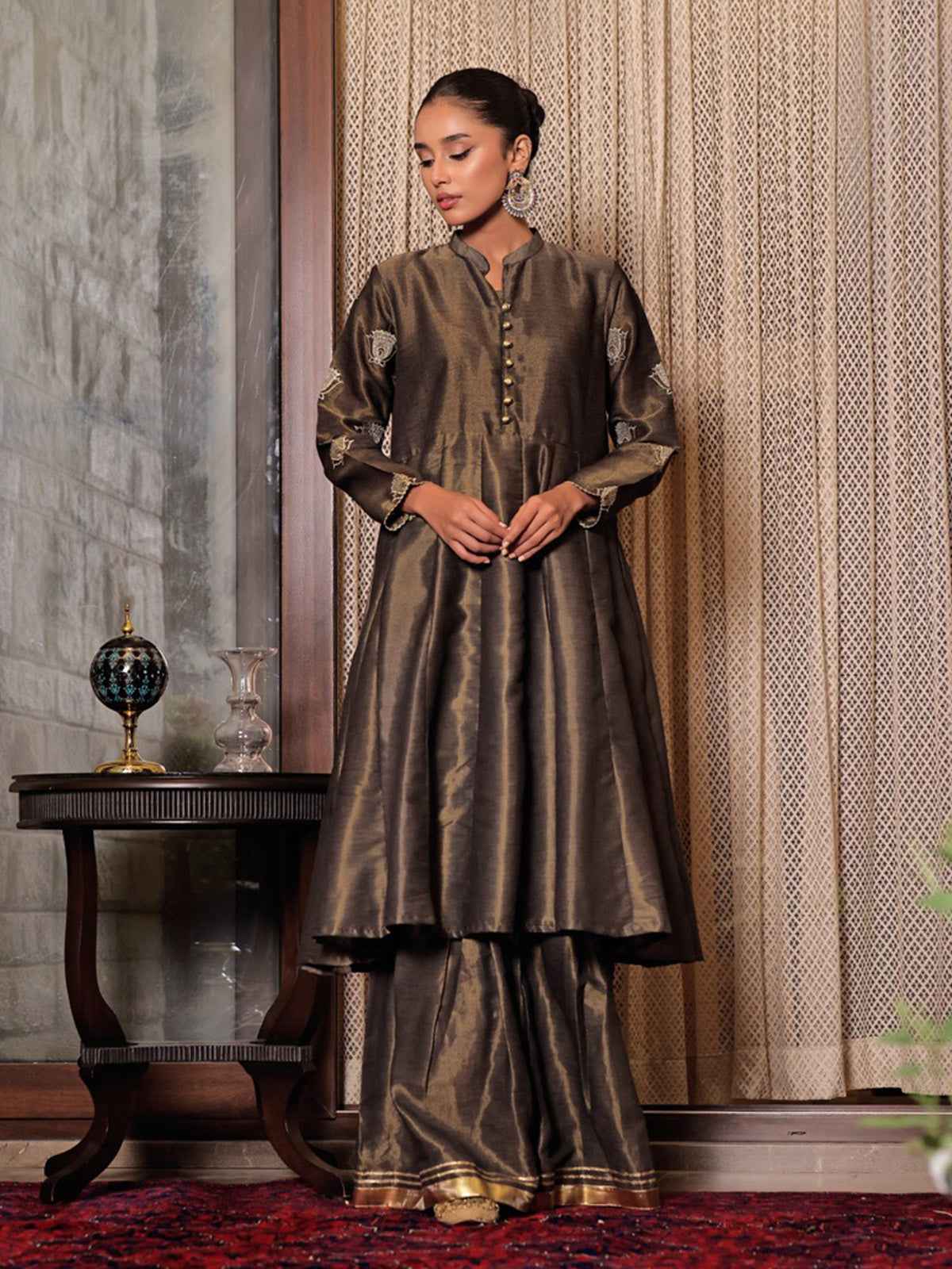 1Pc Embroidered Pret Kurti Masoori Dark Grey - OWEKT-2311001