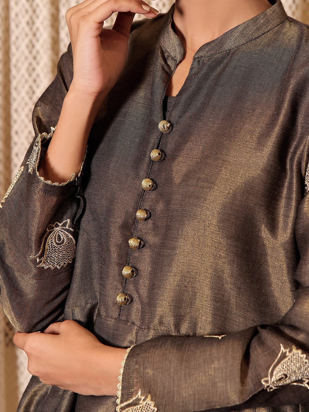 1Pc Embroidered Pret Kurti Masoori Dark Grey - OWEKT-2311001