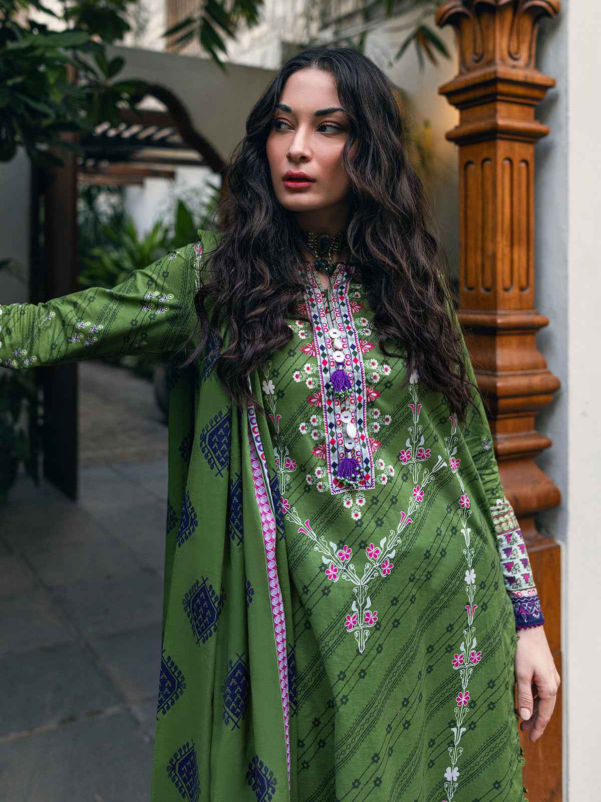 2Pc Printed Pret Shirt Dupatta Cambric Green - OW2P-2309003