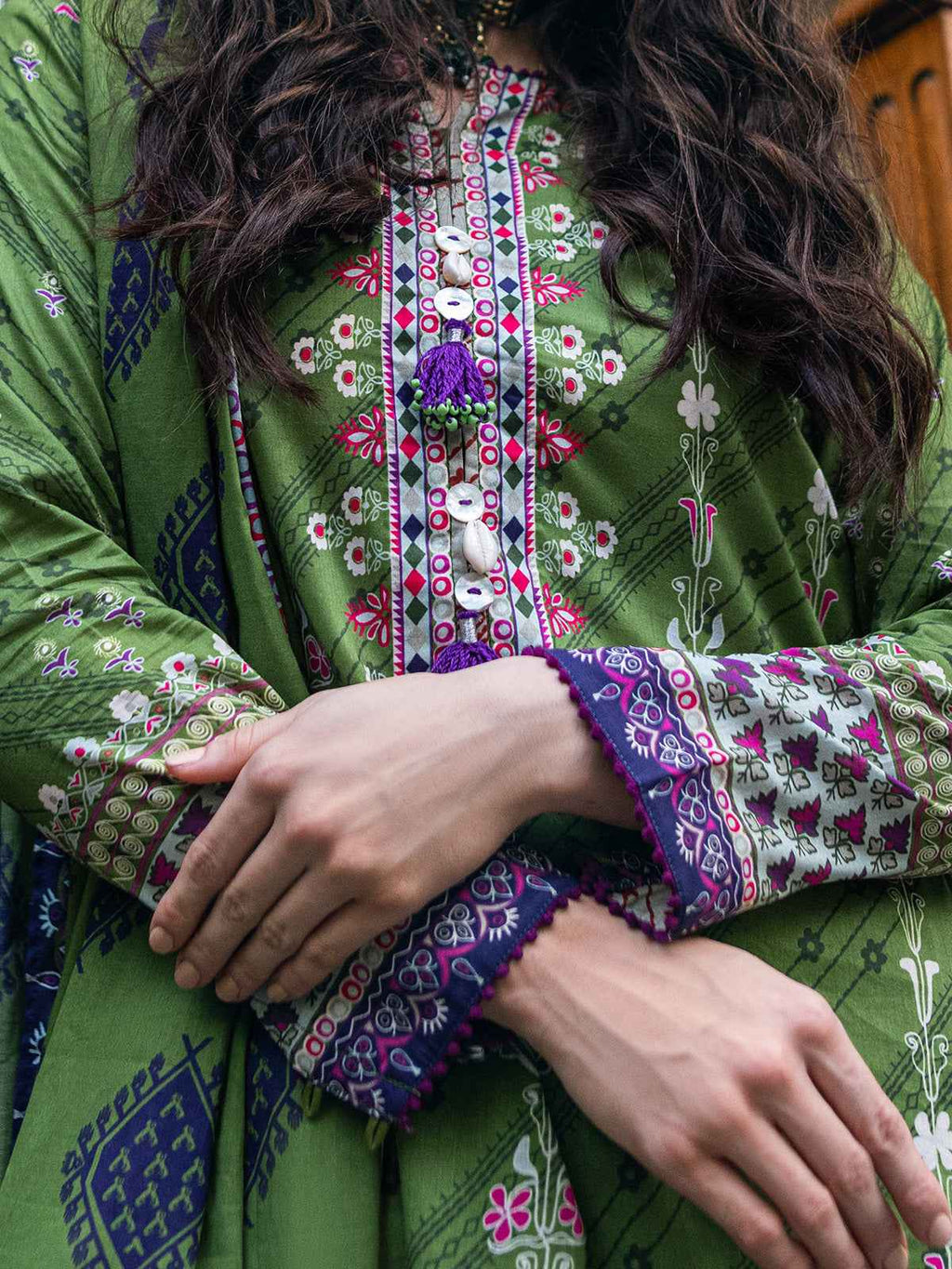 2Pc Printed Pret Shirt Dupatta Cambric Green - OW2P-2309003