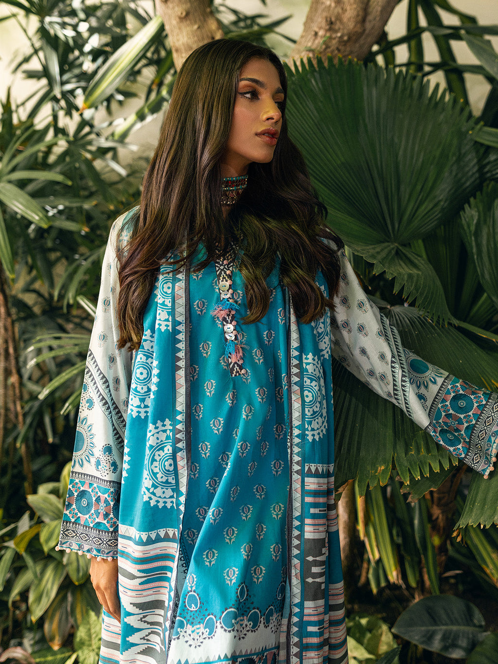2Pc Printed Pret Shirt Dupatta Cambric Ferozi - OW2P-2309006