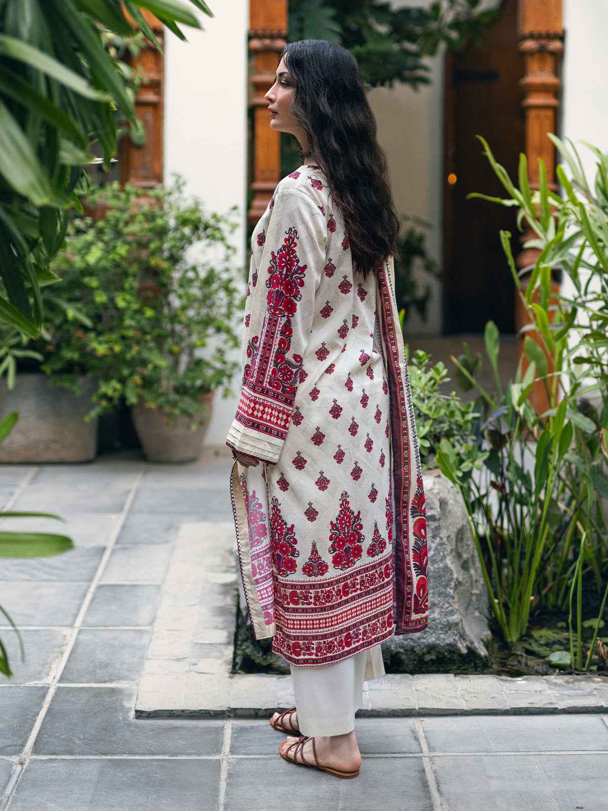 2Pc Printed Pret Shirt Dupatta Cambric Cream - OW2P-2309007