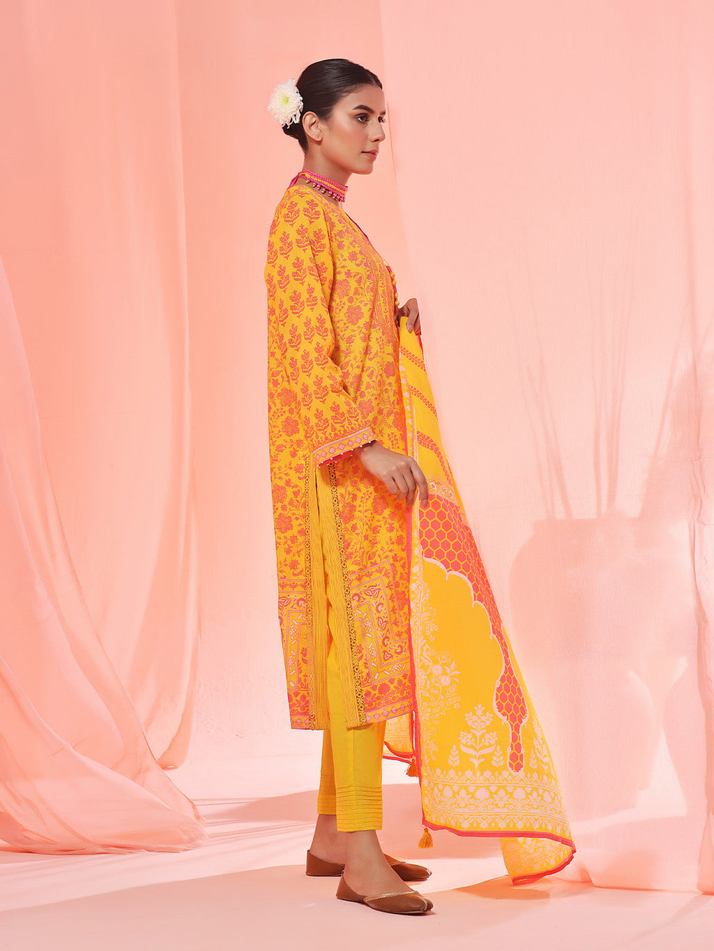 2Pc Printed Pret Shirt Dupatta Lawn Mustard - OW2P-2401018
