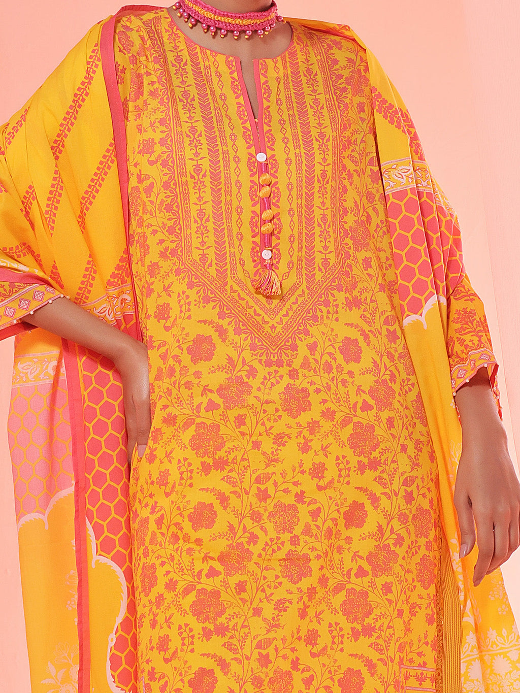 2Pc Printed Pret Shirt Dupatta Lawn Mustard - OW2P-2401018