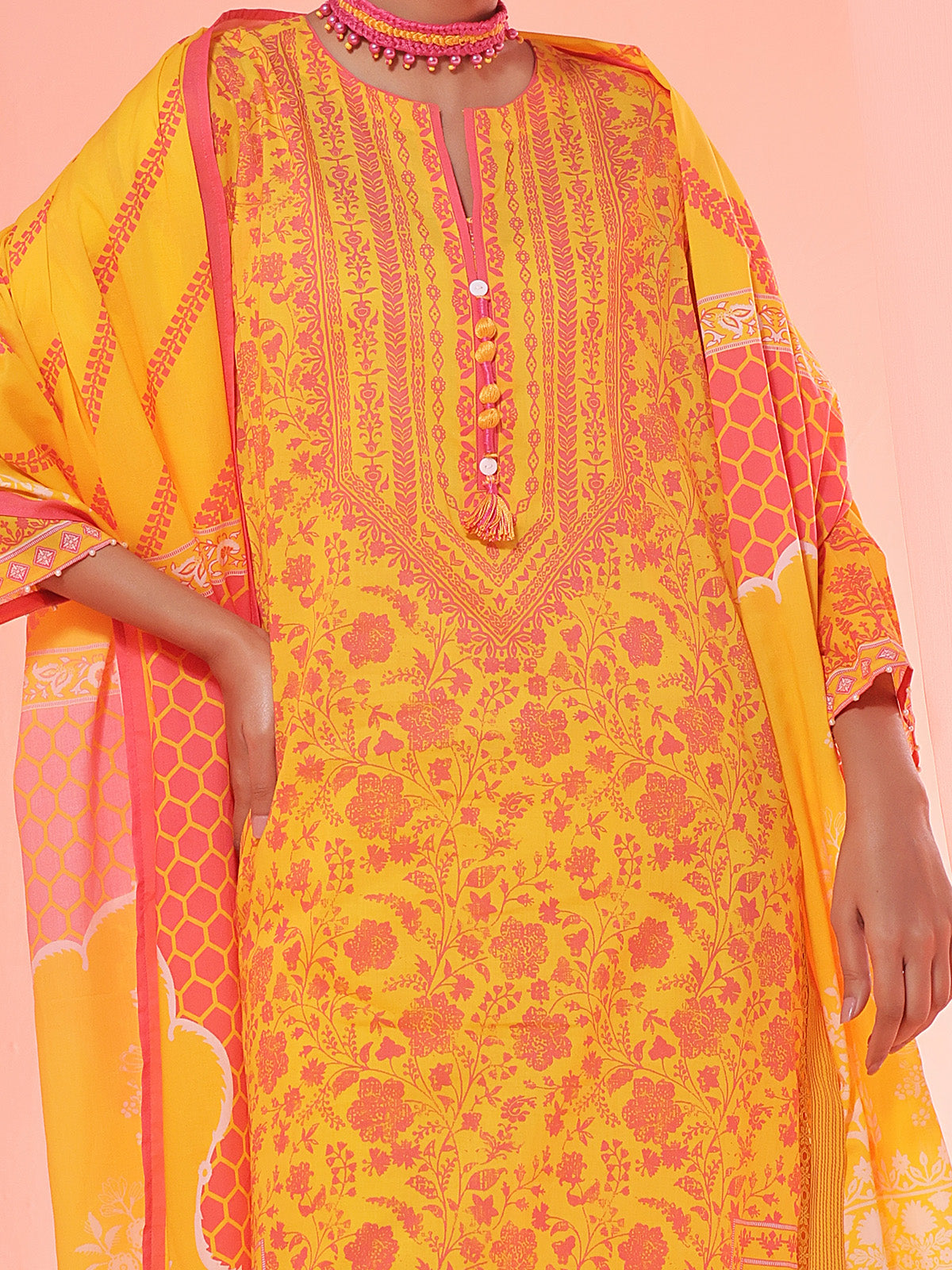 2Pc Printed Pret Shirt Dupatta Lawn Mustard - OW2P-2401018
