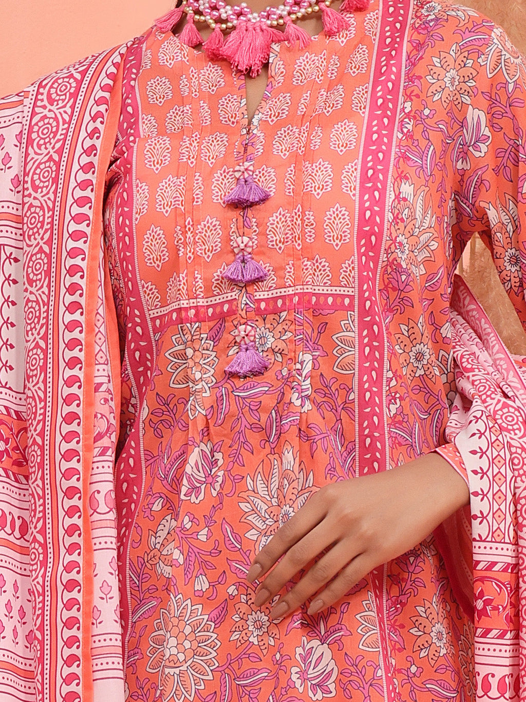 2Pc Printed Pret Shirt Dupatta Lawn Peach - OW2P-2401025