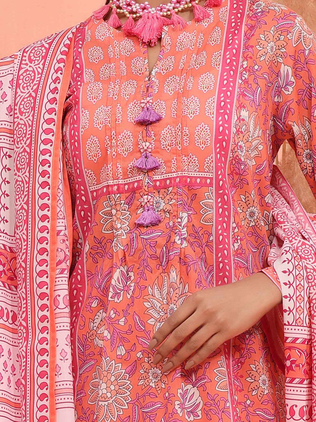 2Pc Printed Pret Shirt Dupatta Lawn Peach - OW2P-2401025