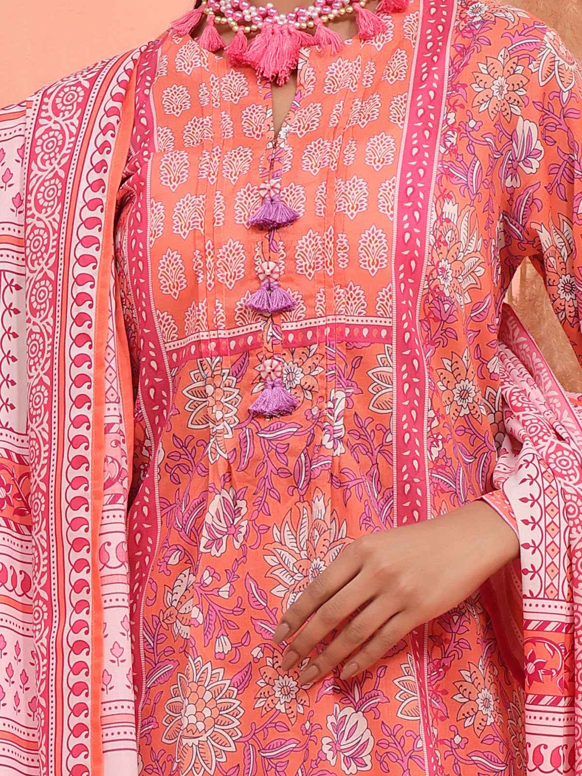 2Pc Printed Pret Shirt Dupatta Lawn Peach - OW2P-2401025