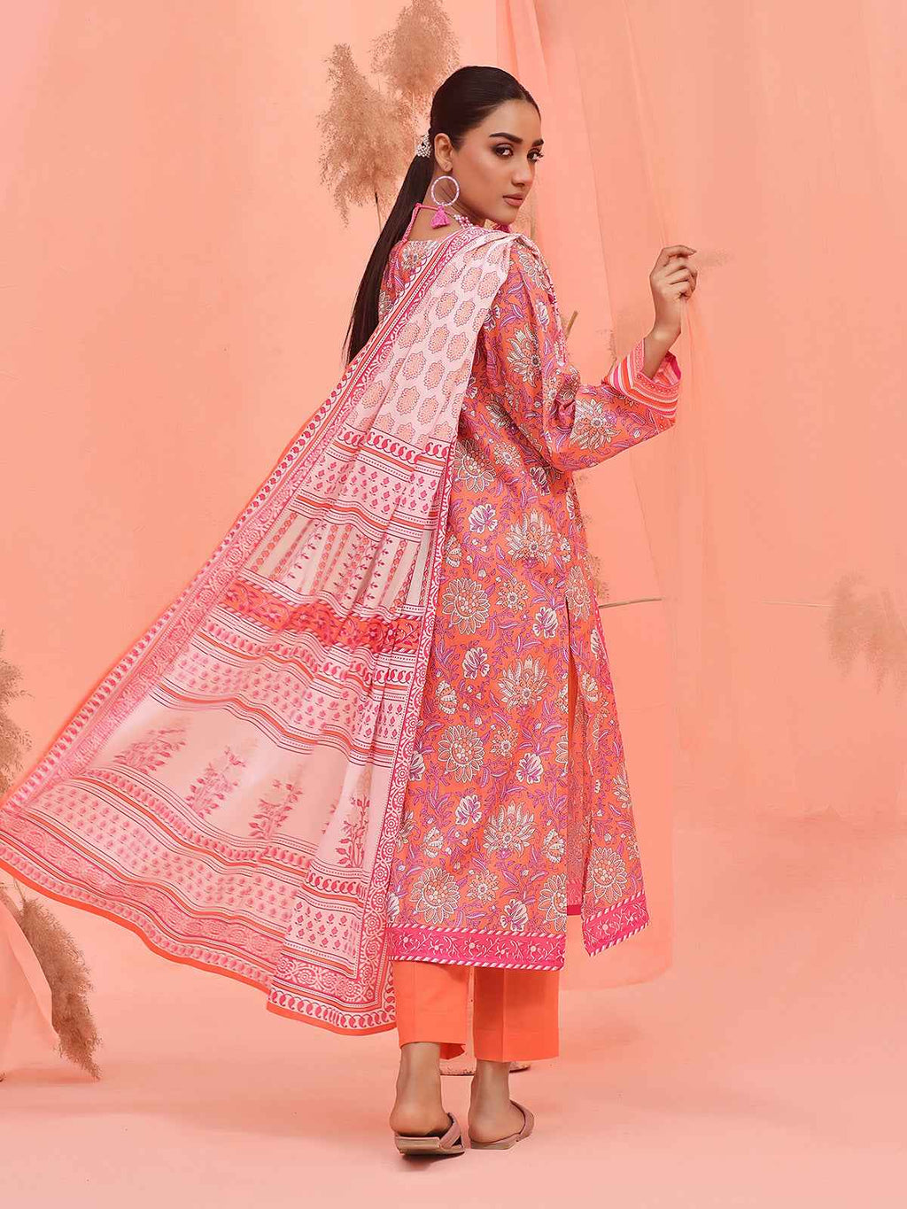 2Pc Printed Pret Shirt Dupatta Lawn Peach - OW2P-2401025