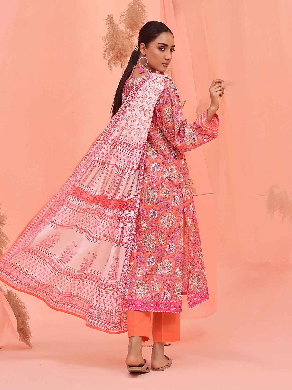 2Pc Printed Pret Shirt Dupatta Lawn Peach - OW2P-2401025