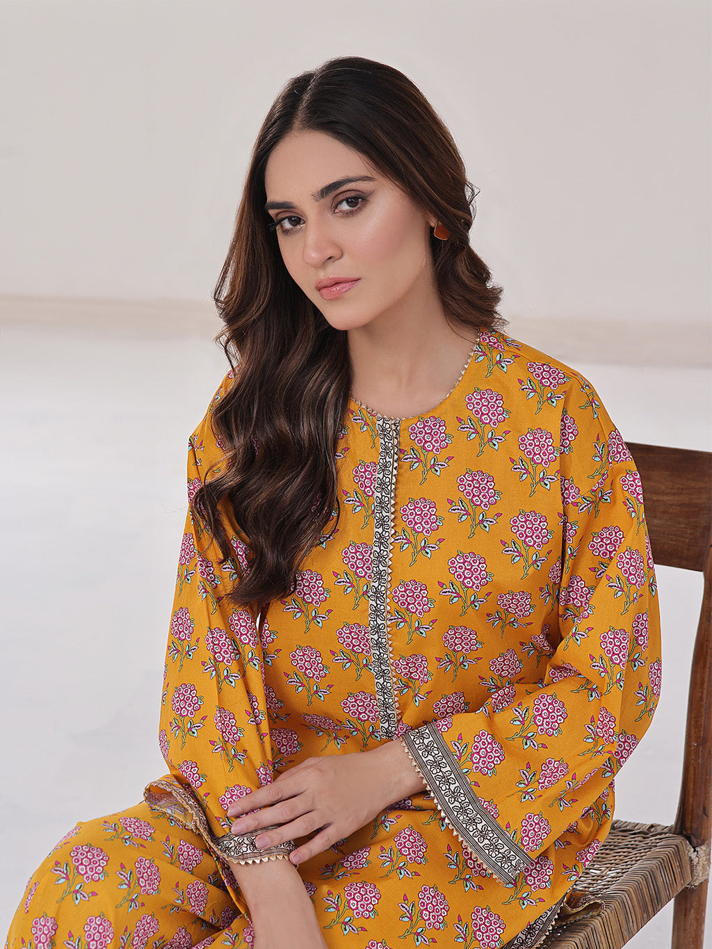 2Pc Printed Pret Shirt Trouser Lawn Mustard - OW2P-2401034