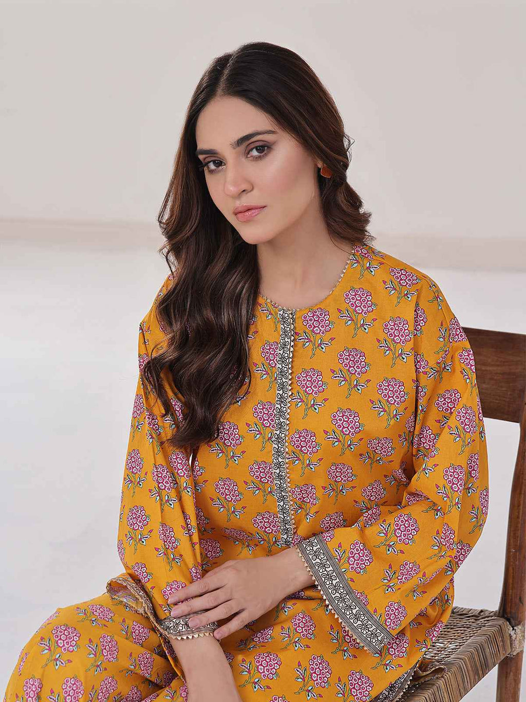 2Pc Printed Pret Shirt Trouser Lawn Mustard - OW2P-2401034