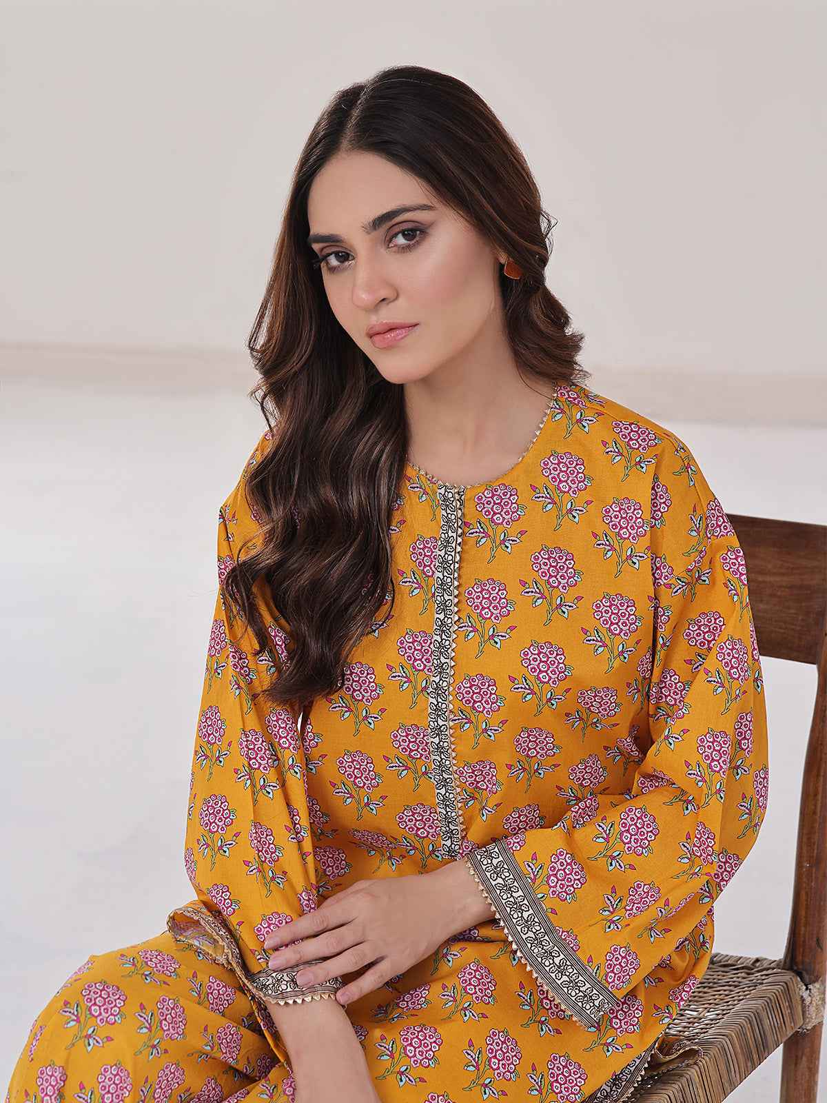 2Pc Printed Pret Shirt Trouser Lawn Mustard - OW2P-2401034