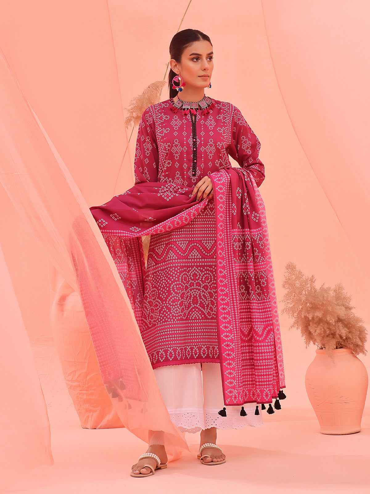 2Pc Printed Pret Shirt Dupatta Lawn Magenta - OW2P-2401040